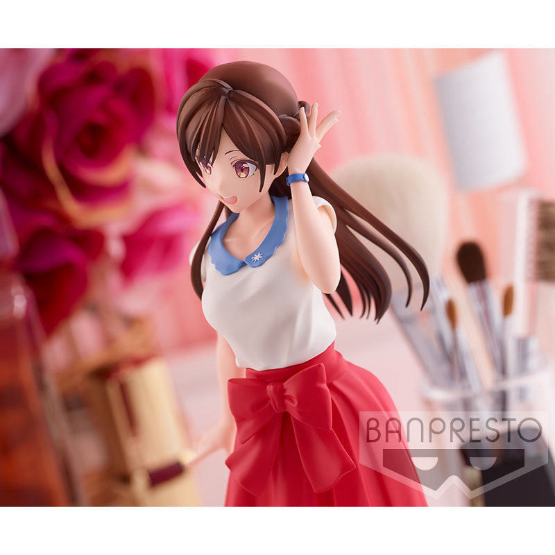 rent-a-girlfriend figure, anime figure, chizuru mizuhara, exhibition figure, banpresto figure, BP17940, close up side view with background