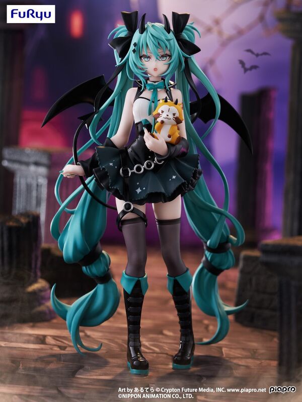vocaloid figure, anime figure, hatsune miku figure, trio try it figure, devil version, furyu figure, front view with background