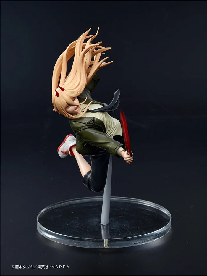 chainsaw man figure, anime figure, power figure, aerial prize figure, taito figure, front view