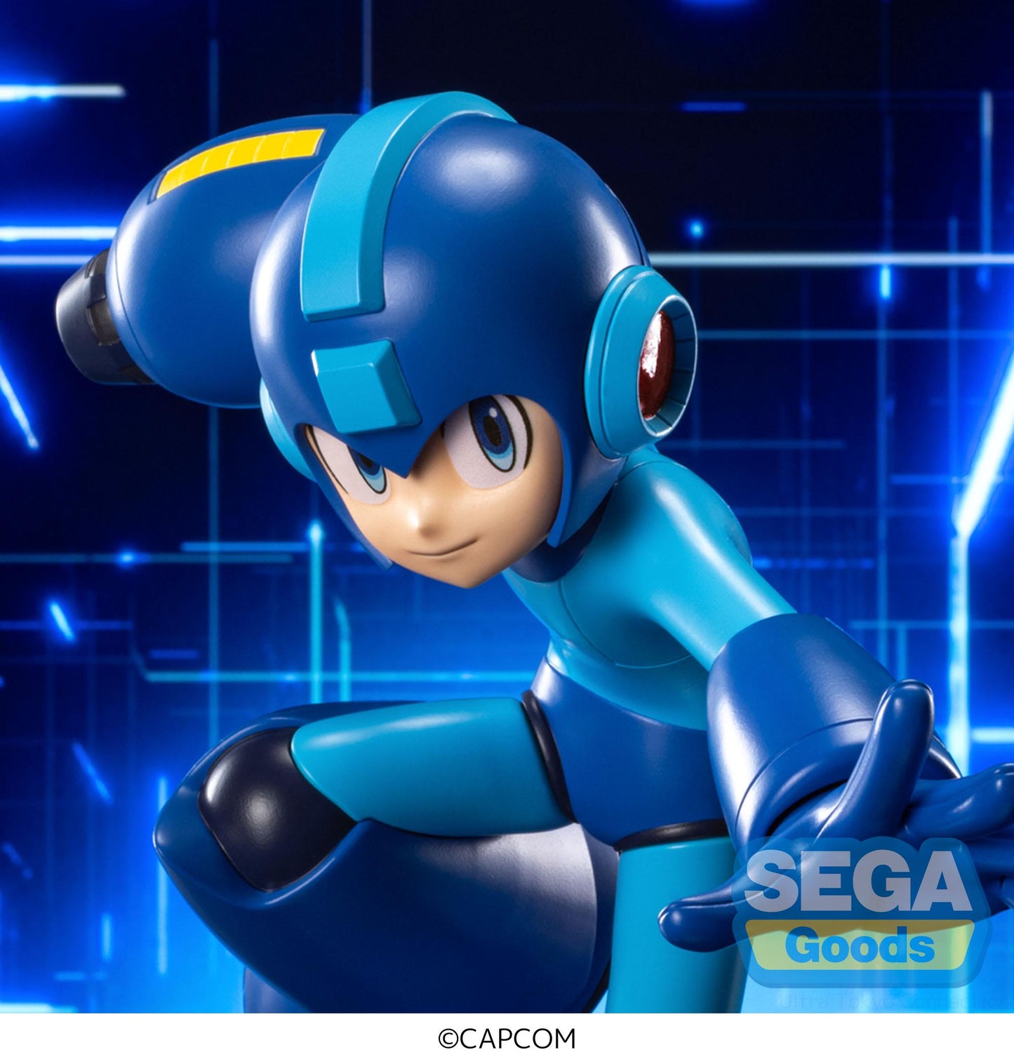 megaman figure, anime figure, megaman figure, rockman figure, luminasta figure, sega figure, SG44548, front view with background, close up view