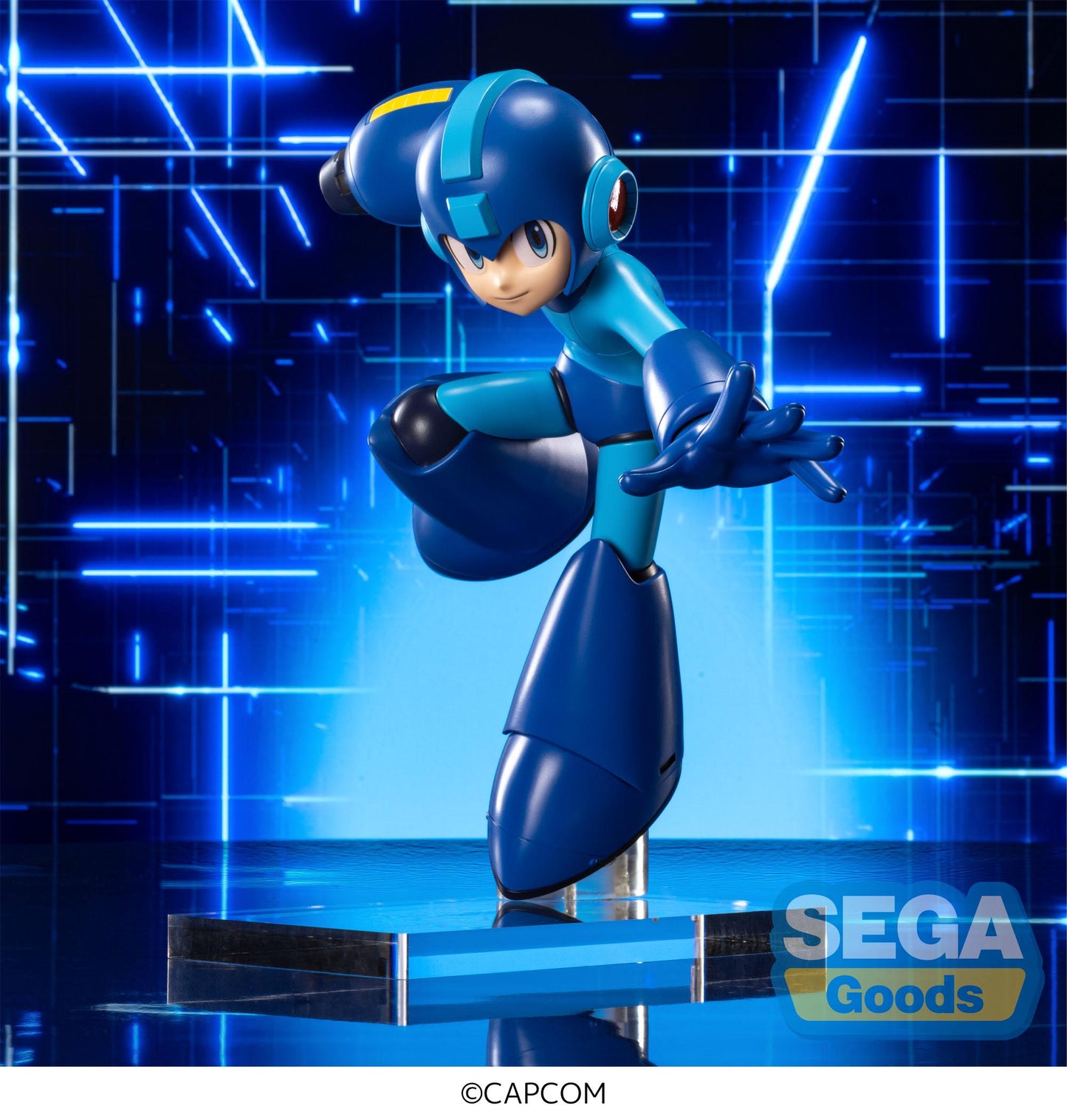 megaman figure, anime figure, megaman figure, rockman figure, luminasta figure, sega figure, SG44548, front view with background
