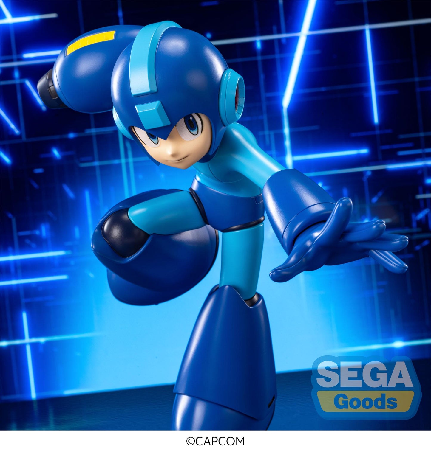 megaman figure, anime figure, megaman figure, rockman figure, luminasta figure, sega figure, SG44548, front view with background