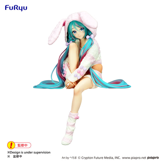 vocaloid figure, anime figure, hatsune miku figure, noodle stopper figure, rabbit ear hood pajama, furyu figure, front view, FR36408