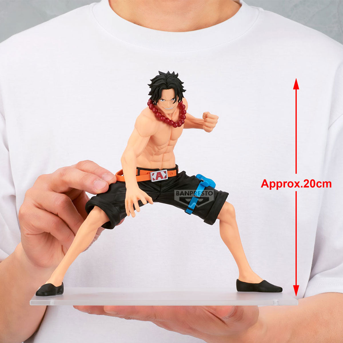 one piece figure, anime figure, portgas d. ace figure, ace figure, grandista figure, banpresto figure, front view, size comparison