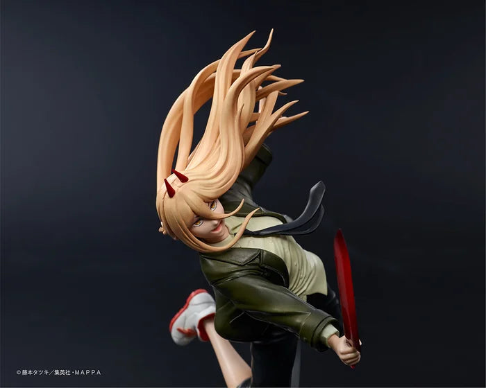 chainsaw man figure, anime figure, power figure, aerial prize figure, taito figure, front view, close up view