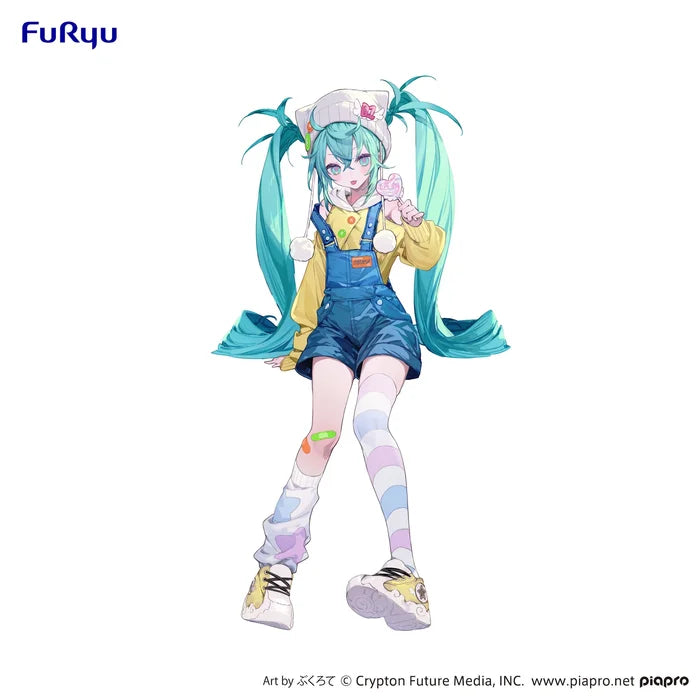 vocaloid figure, anime figure, hatsune miku figure, noodle stopper figure, lollipop version, furyu figure, FR36996, front view, artist drawing, official artwork