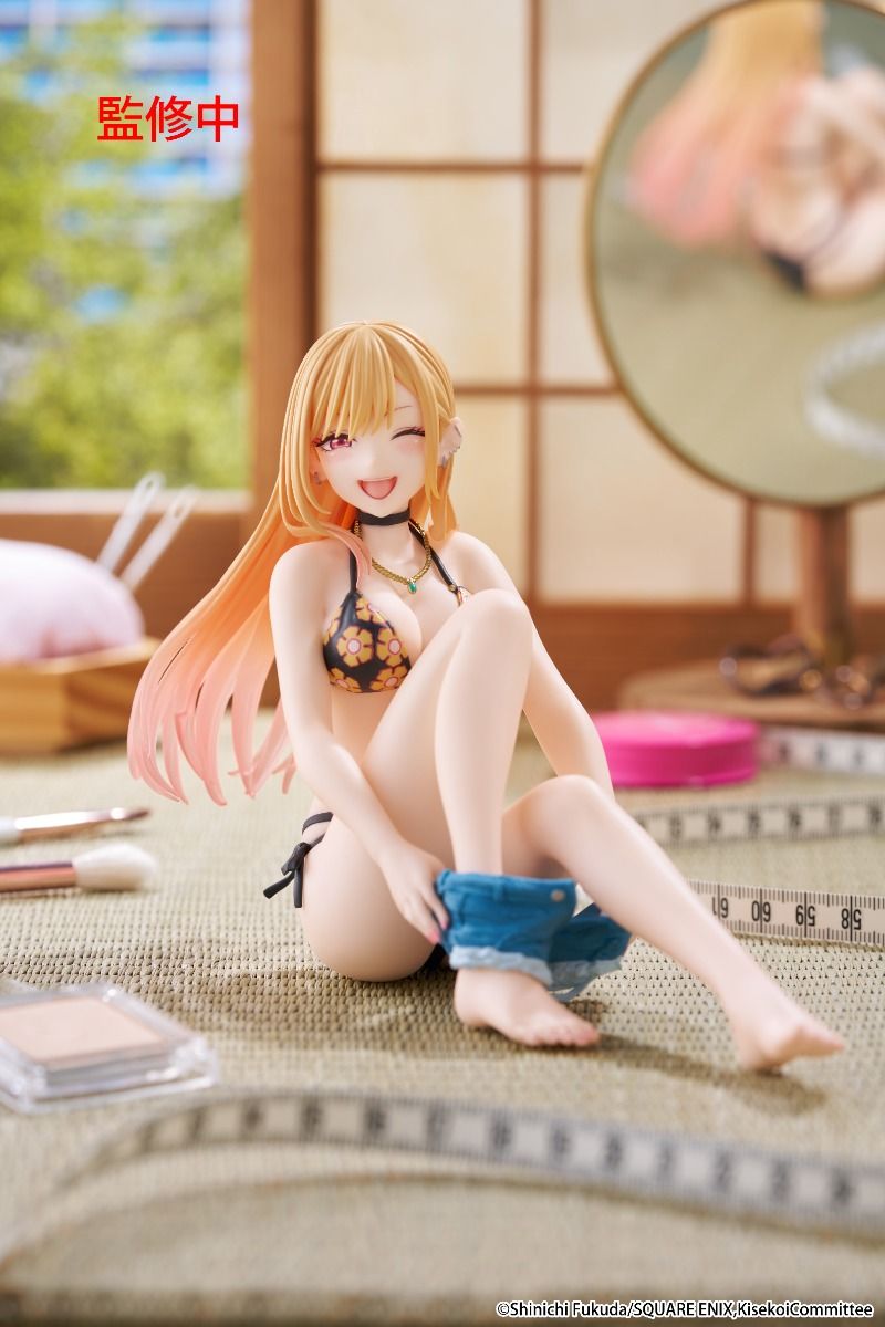 my dress up darling figure, anime figure, marin kitagawa figure, taito figure, desktop cute figure, measured swimsuit figure, T40273, front view with background