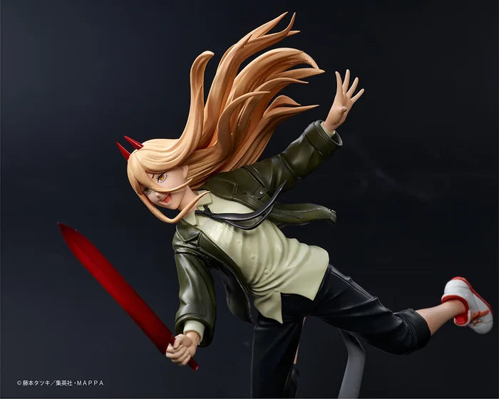 chainsaw man figure, anime figure, power figure, aerial prize figure, taito figure, side view