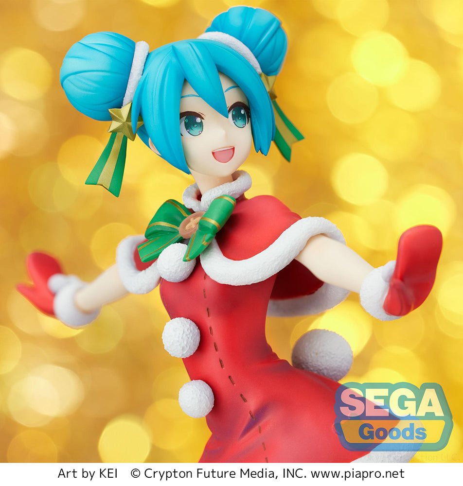 vocaloid figure, anime figure, hatsune miku figure, christmas 2021 figure, super premium figure, spm figure, sega figure, SG95251, side view with background, close up view