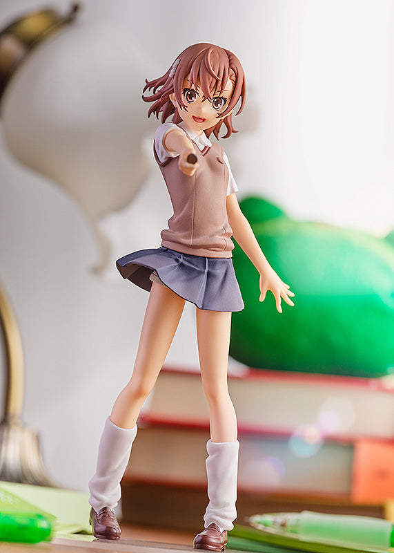 a certain scientific railgun figure, anime figure, mikoto misaka, pop up parade figure, goodsmile figure, G94369, front view with background,