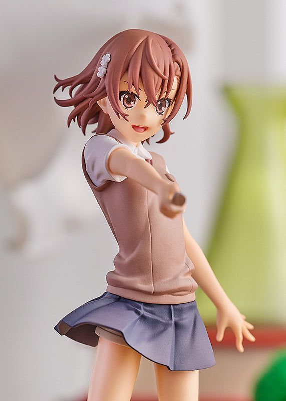a certain scientific railgun figure, anime figure, mikoto misaka, pop up parade figure, goodsmile figure, G94369, front view with background, close up view