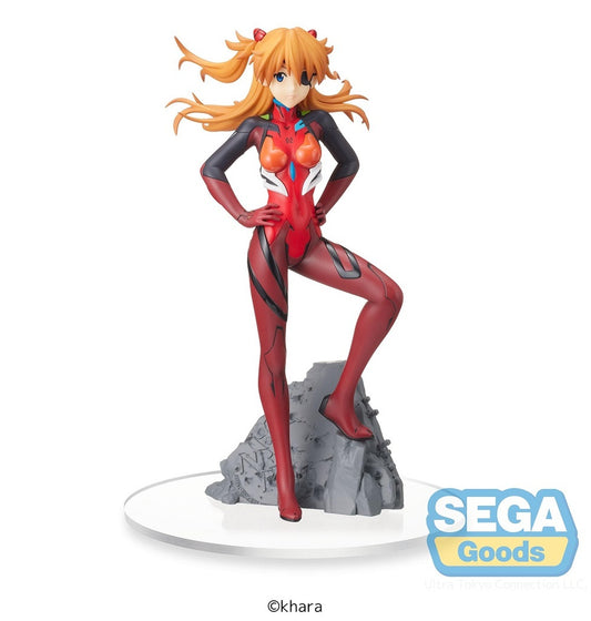 evangelion figure, anime figure, asuka langley, super premium figure, spm figure, sega figure, SG95518, posed on a rock, front view