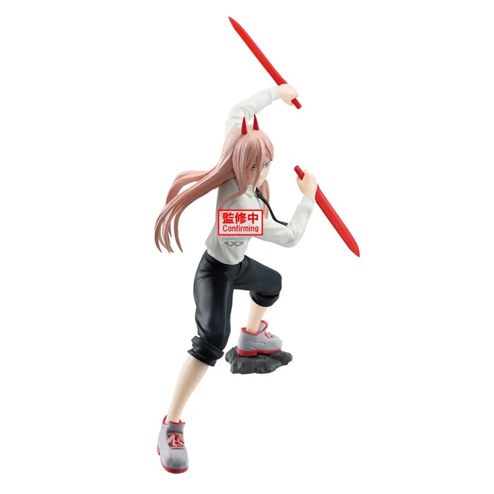 chainsaw man figure, anime figure, power figure, vibration stars figure, banpresto figure, side view