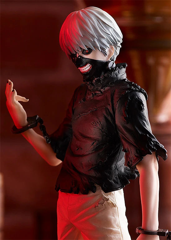 tokyo ghoul figure, anime figure, ken kaneki figure, pop up parade figure, goodsmile figure, G94543, side view with background, alternate face