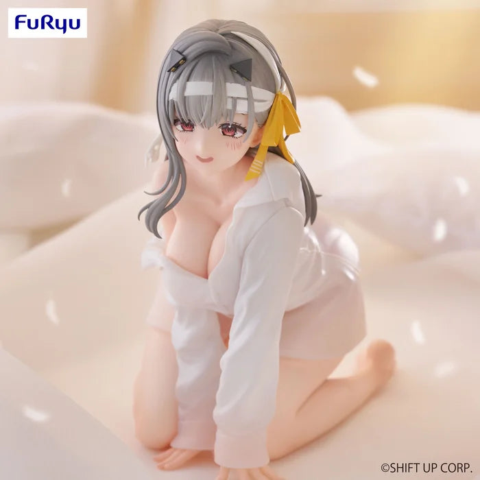 nikke figure, anime figure, modernia figure, noodle stopper figure, first affection version, furyu figure, front view with background