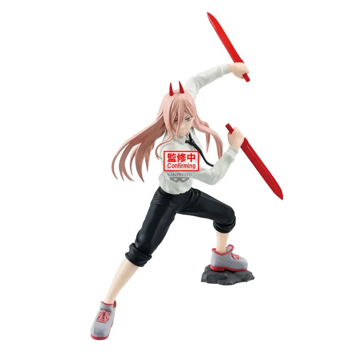 chainsaw man figure, anime figure, power figure, vibration stars figure, banpresto figure, front view