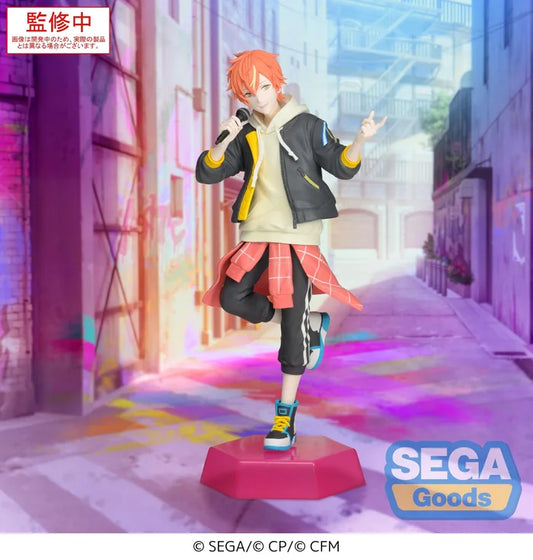 hatsune miku colorful stage figure, anime figure, project sekai figure, deskop x decorate collections figure, shinonome akito, sega figure, SG44085, front view with background