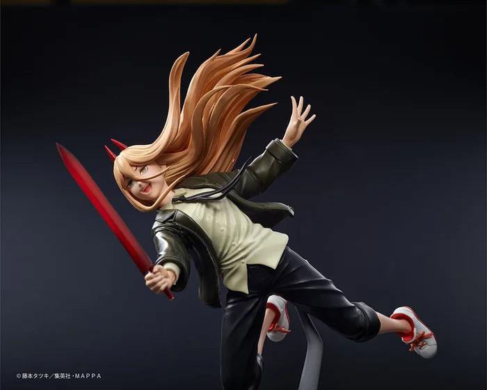 chainsaw man figure, anime figure, power figure, aerial prize figure, taito figure, side view