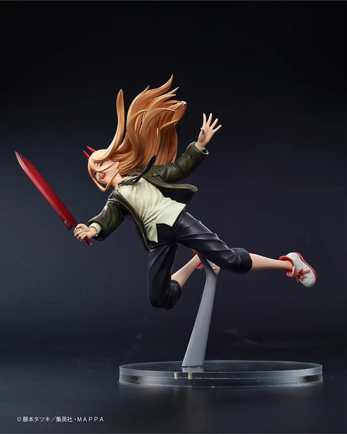 chainsaw man figure, anime figure, power figure, aerial prize figure, taito figure, side view