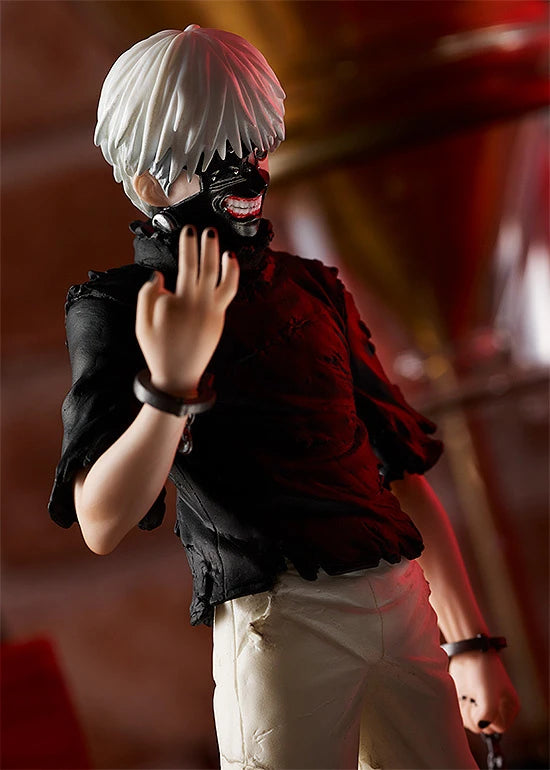 tokyo ghoul figure, anime figure, ken kaneki figure, pop up parade figure, goodsmile figure, G94543, close up view with background, alternate face