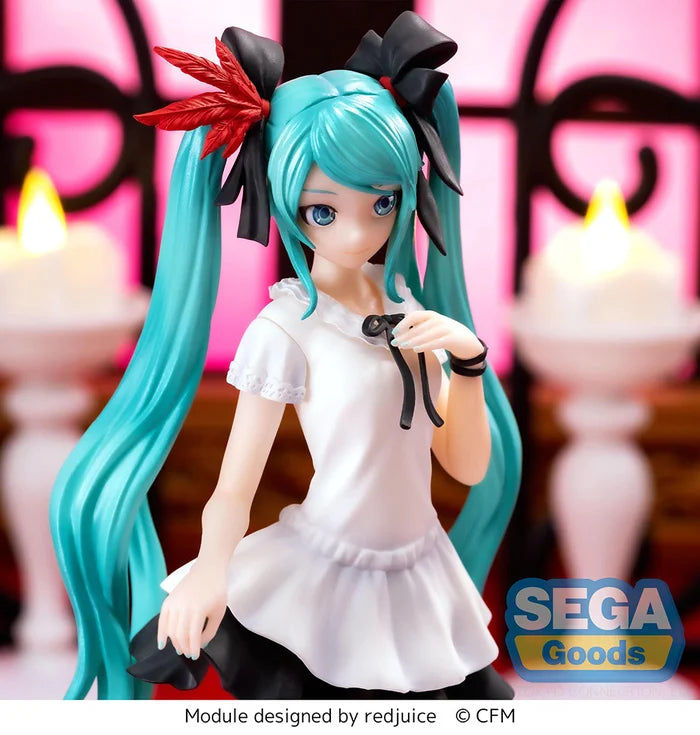 vocaloid figure, anime figure, hatsune miku figure, supreme miku figure, luminasta figure, sega figure, front view with background, close up view