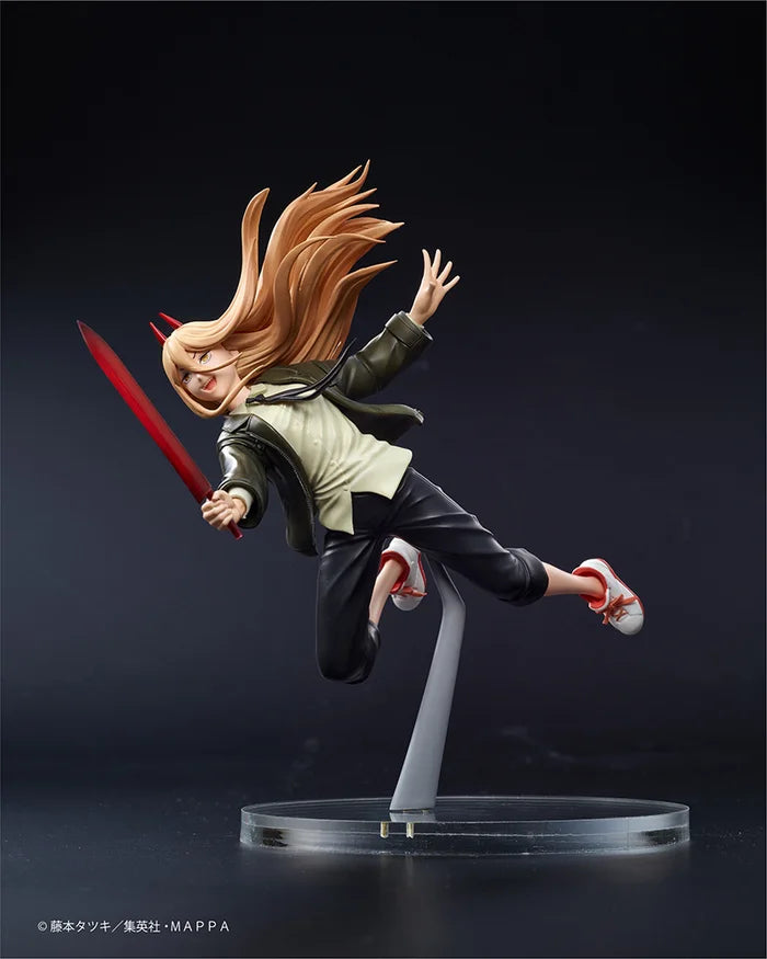 chainsaw man figure, anime figure, power figure, aerial prize figure, taito figure, side view
