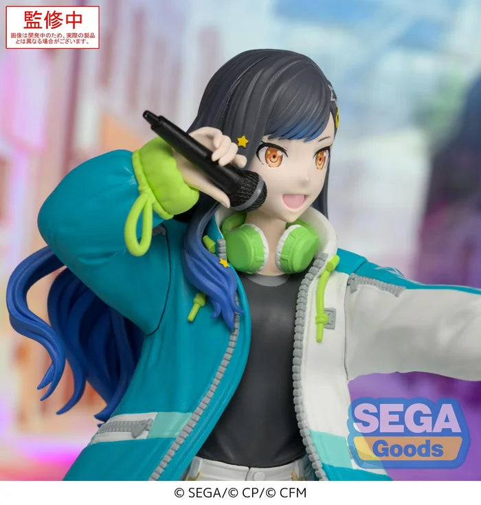hatsune miku colorful stage figure, anime figure, project sekai figure, deskop x decorate collections figure, shiraishi an, sega figure, SG44084, front view with background, close up view, face view