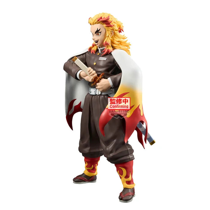 demon slayer figure, anime figure, kyojuro rengoku figure, banpresto figure, grandista figure, side view