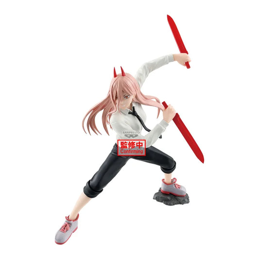 chainsaw man figure, anime figure, power figure, vibration stars figure, banpresto figure, front view