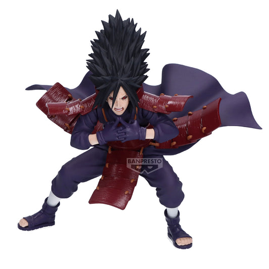 naruto shippuden figure, anime figure, madara uchiha figure, vibration stars figure, banpresto figure, front view