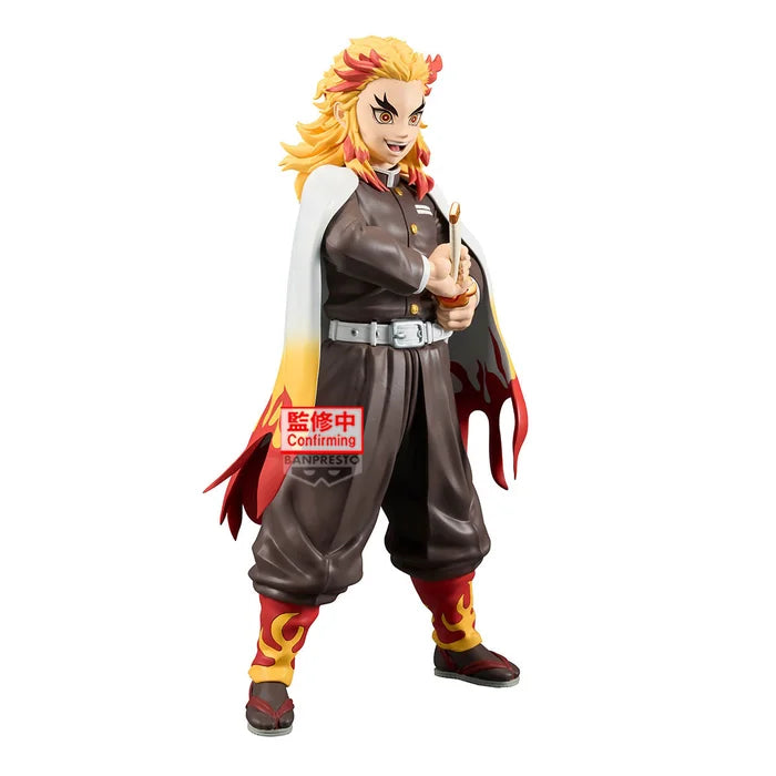 demon slayer figure, anime figure, kyojuro rengoku figure, banpresto figure, grandista figure, side view