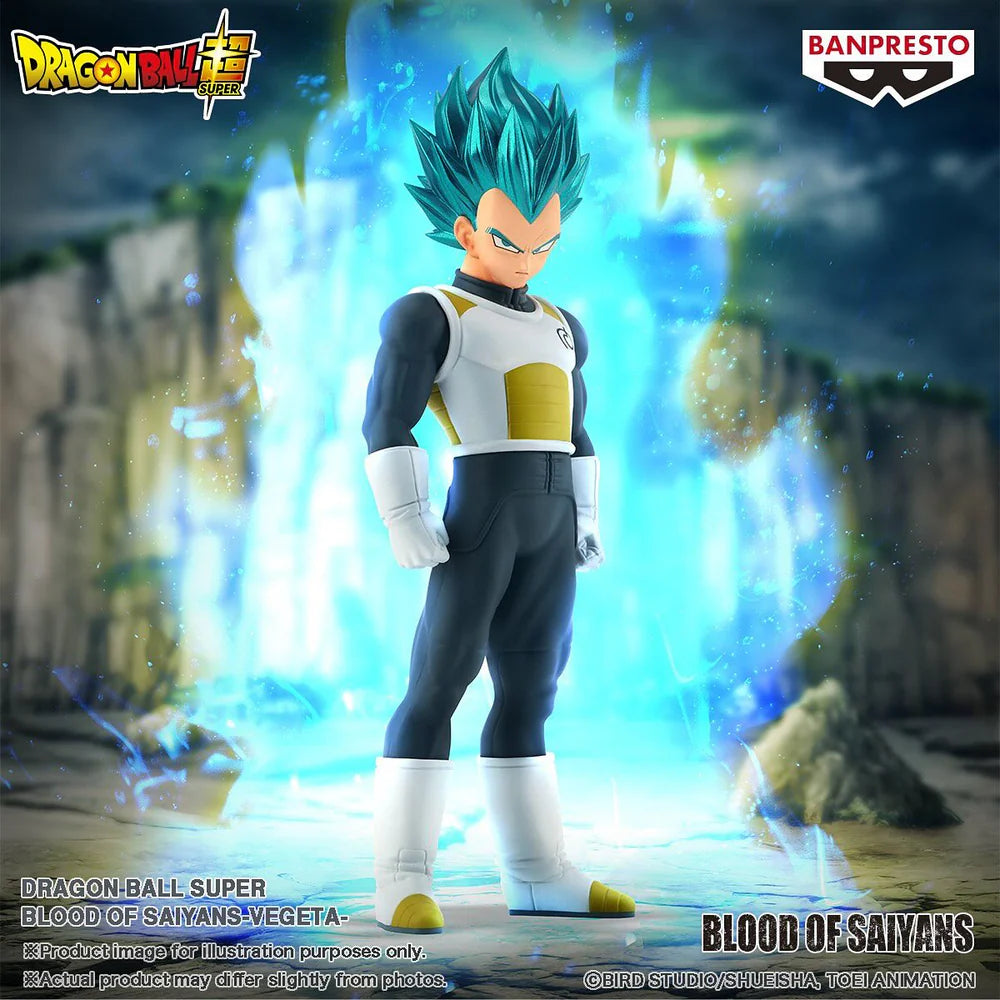 dragon ball super figure, anime figure, vegeta figure, ssgss vegeta figure, super saiyan god super saiyan vegeta figure, banpresto figure, blood of saiyans figure