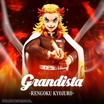 demon slayer figure, anime figure, kyojuro rengoku figure, banpresto figure, grandista figure, front view, marketing ad