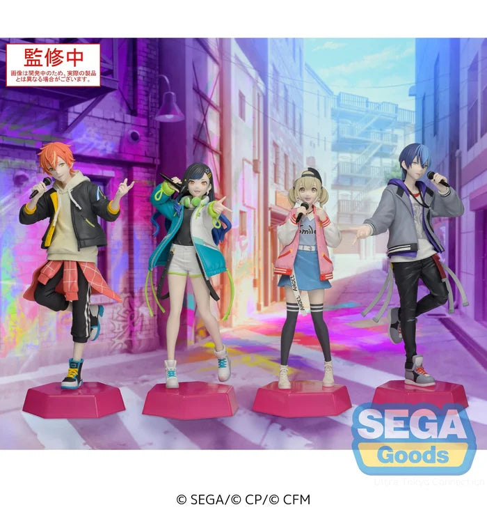 hatsune miku colorful stage figure, anime figure, project sekai figure, deskop x decorate collections figure, shiraishi an, sega figure, SG44084, front view with background, group view