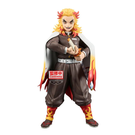 demon slayer figure, anime figure, kyojuro rengoku figure, banpresto figure, grandista figure, front view