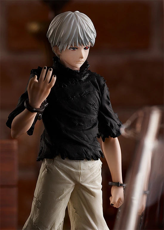 tokyo ghoul figure, anime figure, ken kaneki figure, pop up parade figure, goodsmile figure, G94543, clse up view with background, 